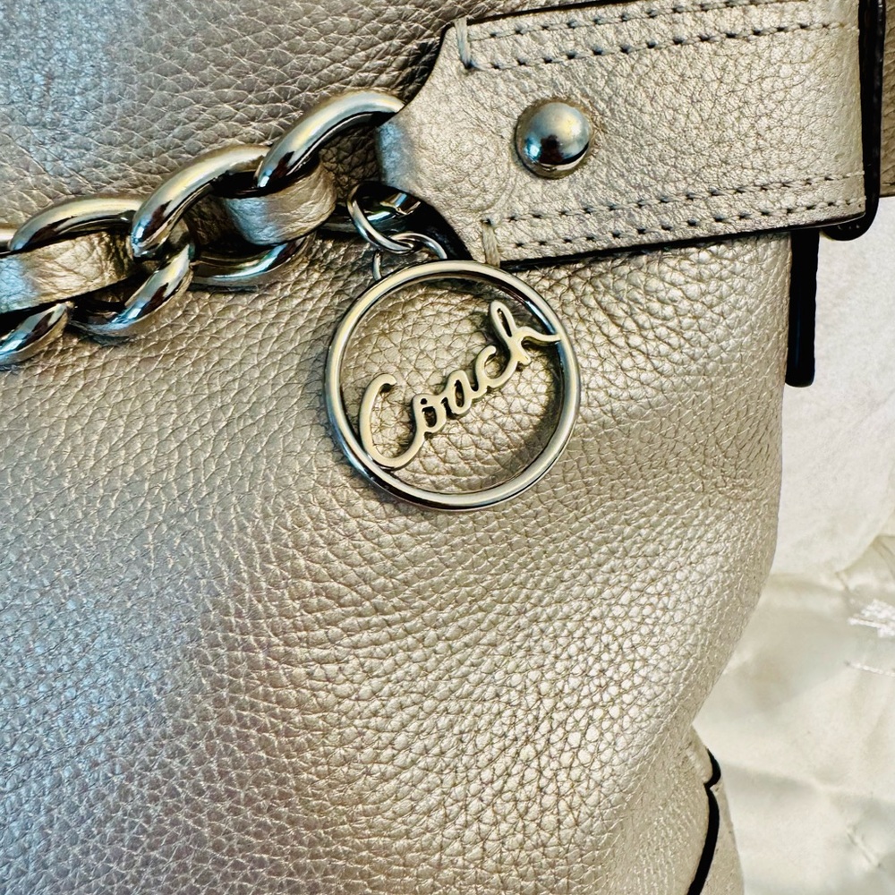 Coach Metallic Leather Shoulder Bag with Chain Detail - Picture 5 of 14